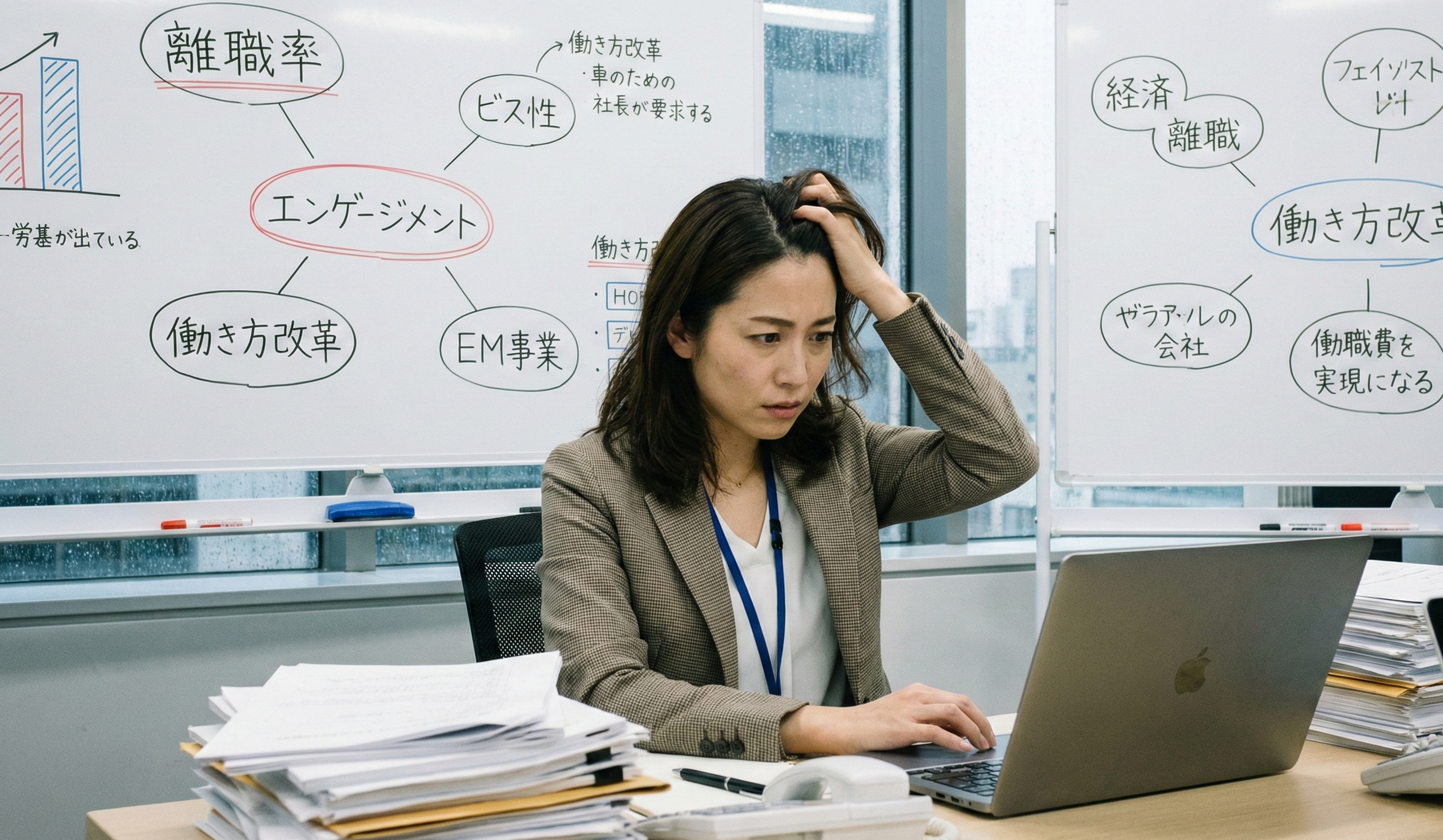 健康経営の課題に悩む様子